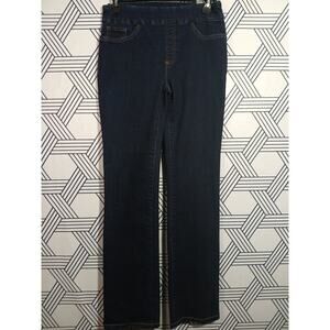 Dark Wash Slim Bootcut Jeans Pull On Stretch Denim Minimalist Capsule Wardrobe